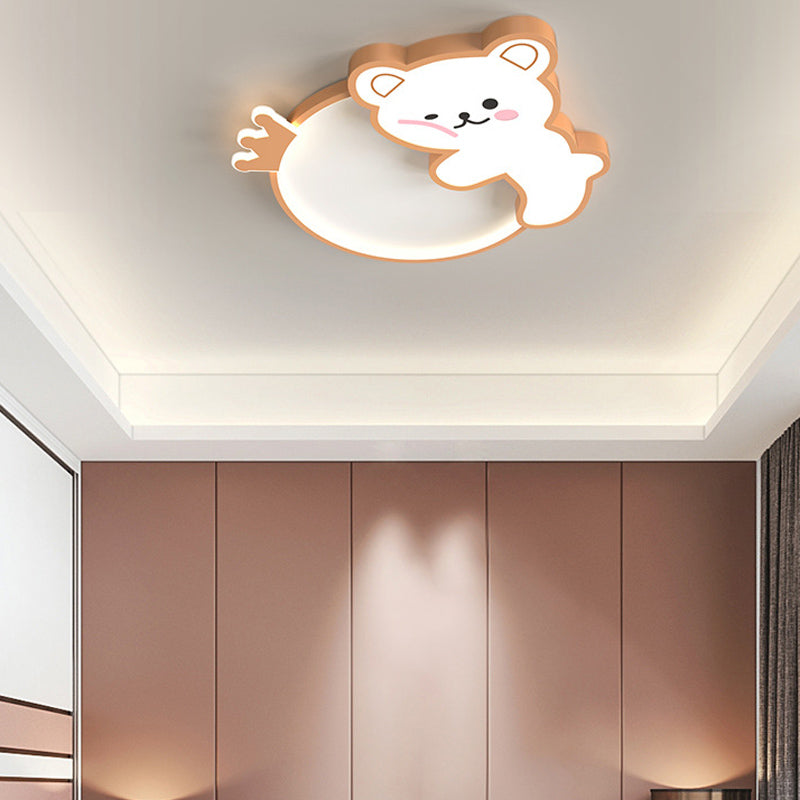 Cartoon Bear LED Ceiling Lamp Baby Room Flush Mounted Light Fixture