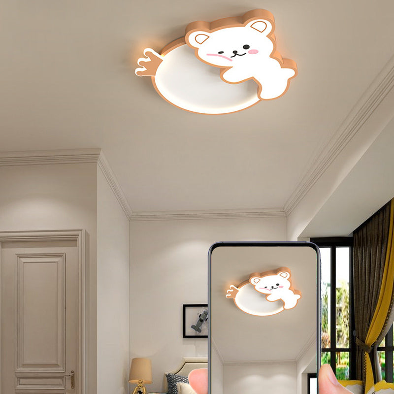 Cartoon Bear LED Ceiling Lamp Baby Room Flush Mounted Light Fixture