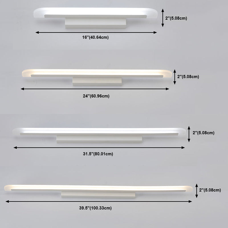 Lámpara de tocador LED moderna de forma larga espejo de forma frontal con sombra acrílica para el baño