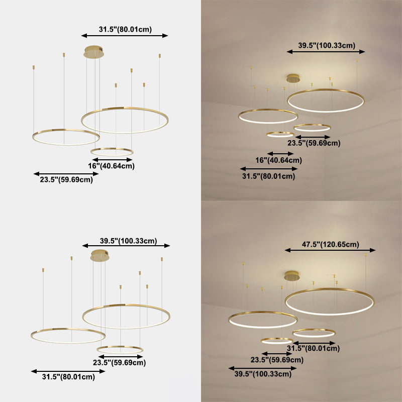 Cercle d'éclairage de lustre doré en acier inoxydable lampe à lustre simple