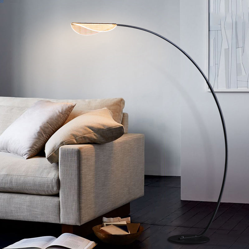 Nordic Style Iron Floor Lamp Leaf Shape LED Floor Light with Acrylic Shade for Bedroom