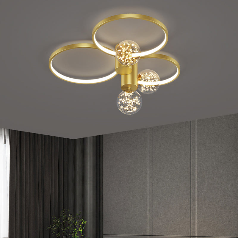 Round LED Flush Mount Light Modern Ceiling Lamp in Gold for Living Room