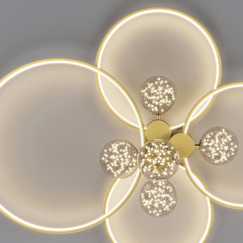 Lampada a soffitto moderna a filo a filo a LED rotondo in oro per soggiorno