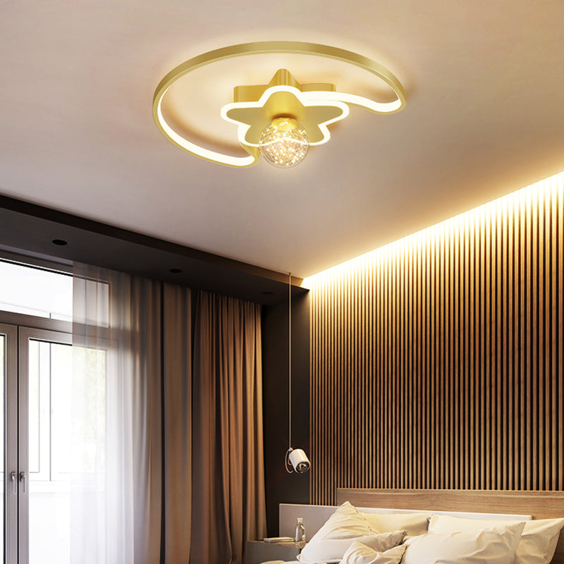 Gold LED Flush Mount Light Star Shape Modern Ceiling Lamp for Bedroom