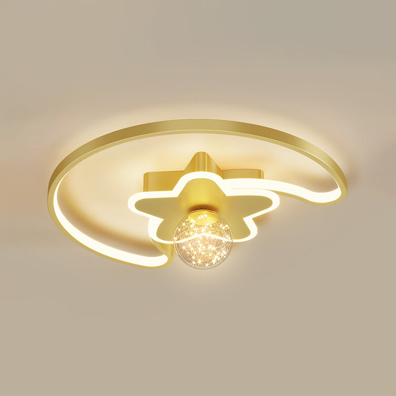 Gold LED Flush Mount Light Star Shape Modern Ceiling Lamp for Bedroom