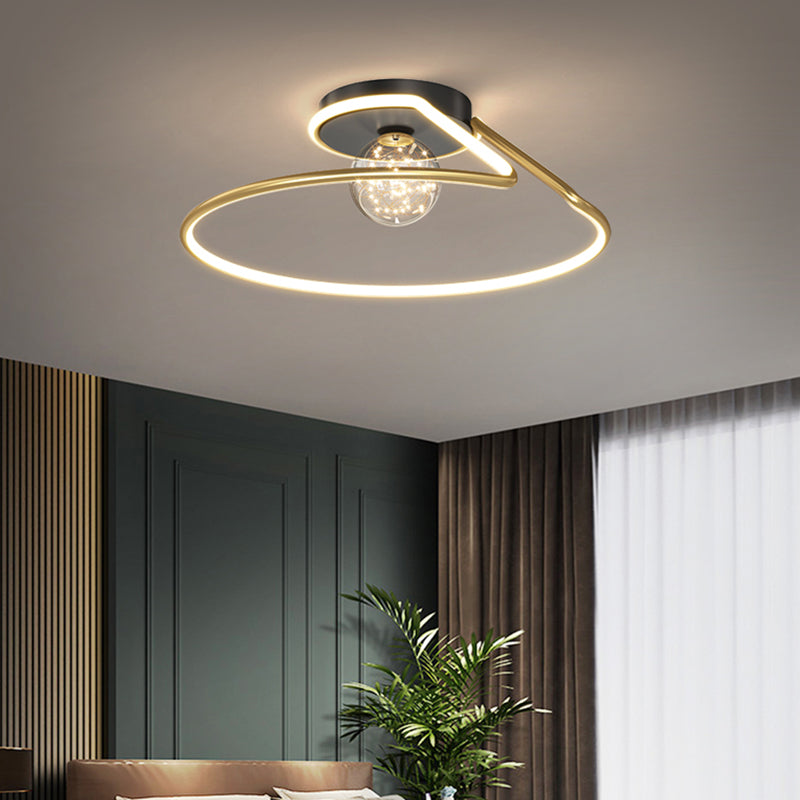 LED Circular Flush Mount Light Black-Gold Modern Ceiling Lamp for Bedroom