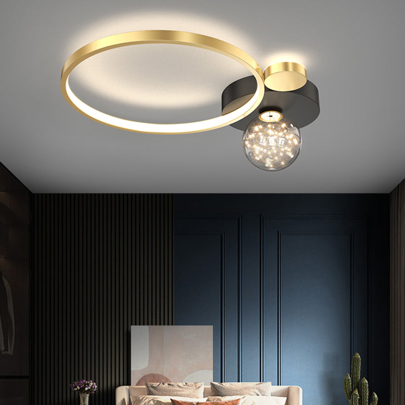 LED Circular Flush Mount Light Black-Gold Modern Ceiling Lamp for Bedroom