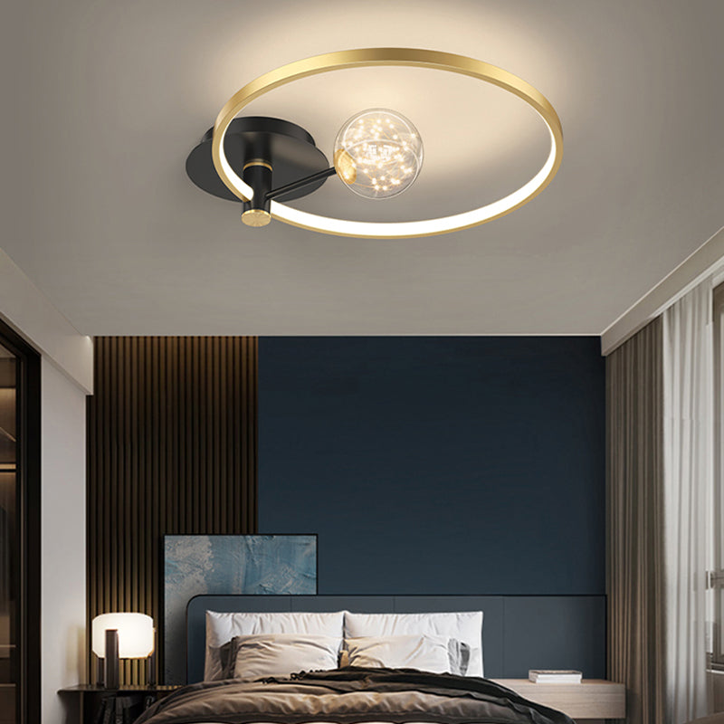 LED Circular Flush Mount Light Black-Gold Modern Ceiling Lamp for Bedroom