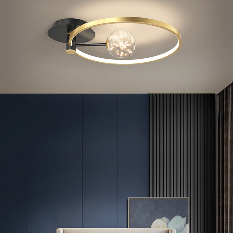 LED Circular Flush Mount Light Black-Gold Modern Ceiling Lamp for Bedroom