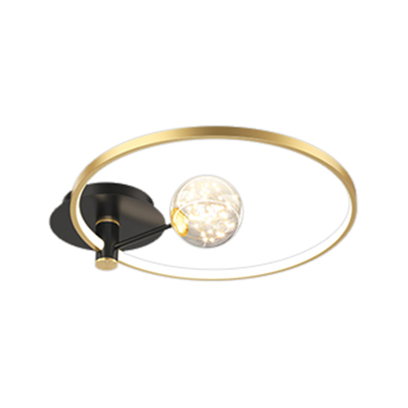 LED Circular Flush Mount Light Black-Gold Modern Ceiling Lamp for Bedroom