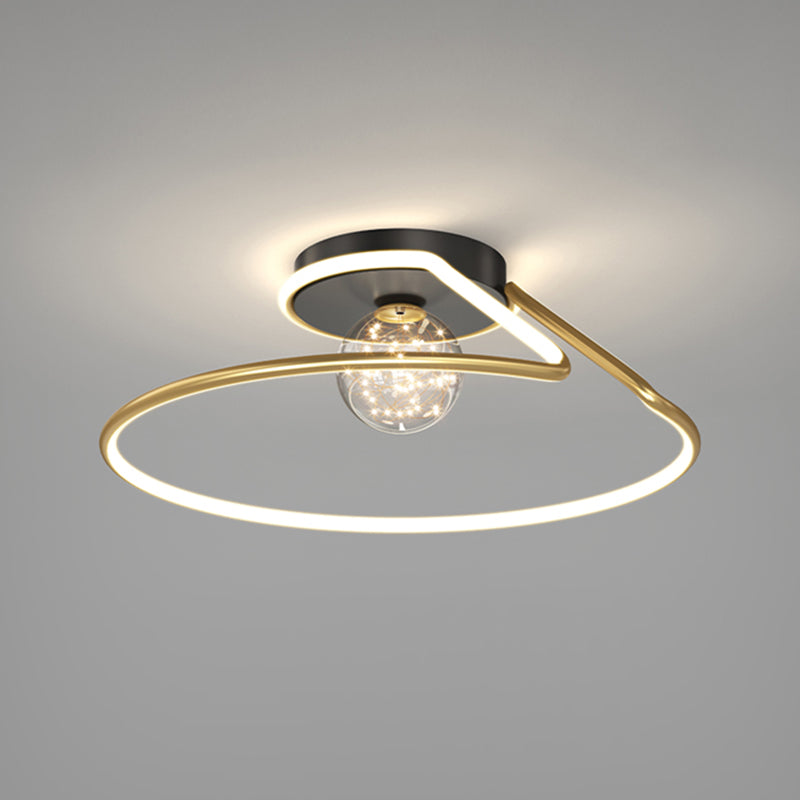 LED Circular Flush Mount Light Black-Gold Modern Ceiling Lamp for Bedroom