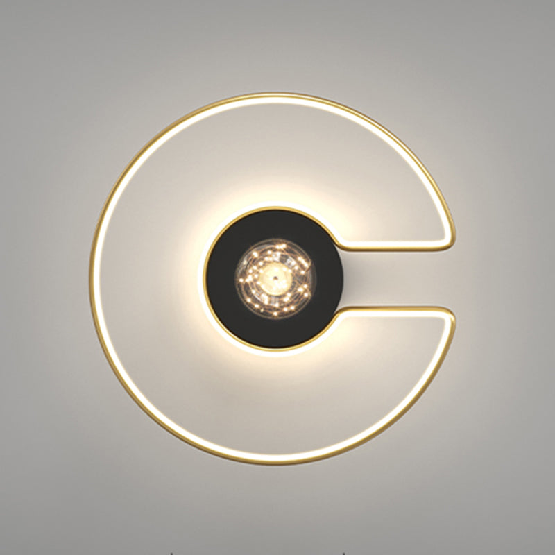 LED Circular Flush Mount Light Black-Gold Modern Ceiling Lamp for Bedroom