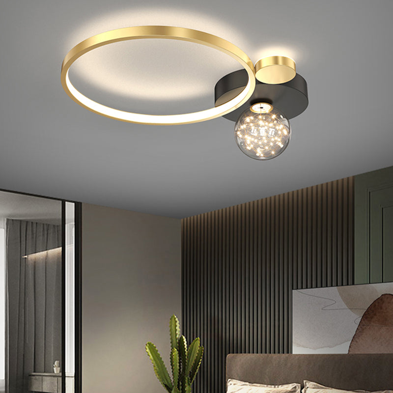 LED Circular Flush Mount Light Black-Gold Modern Ceiling Lamp for Bedroom