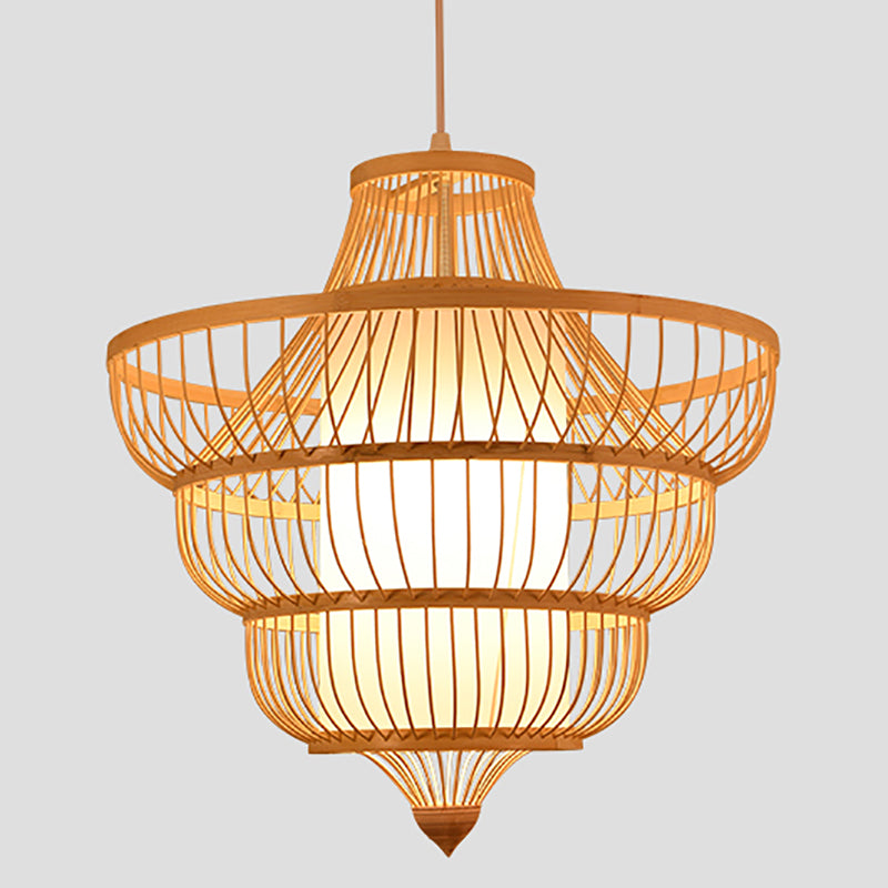 1-Light Chinese Style Bamboo Pendant Light Geometric Hanging Pendant for Restaurant