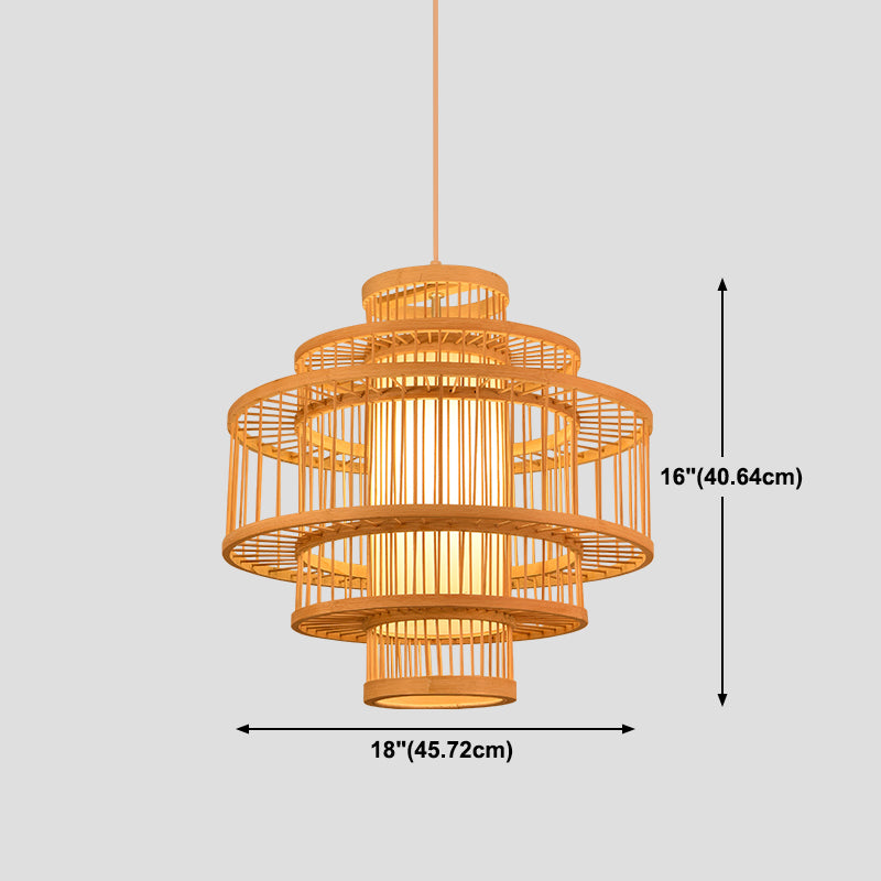 1-licht Chinese stijl bamboe hanger lichte geometrische hangende hanger voor restaurant