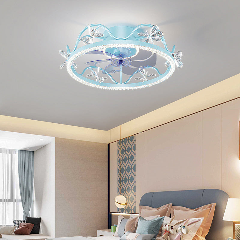 Metal Crown Ceiling Fan Lamp Modern Style LED Ceiling Light for Kids Bedroom