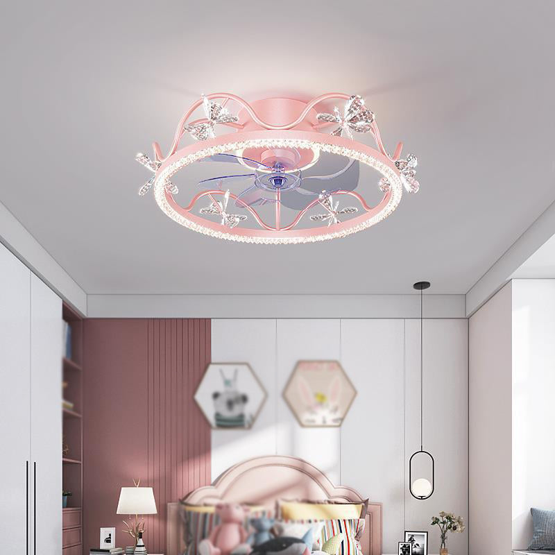 Metal Crown Ceiling Fan Lamp Modern Style LED Ceiling Light for Kids Bedroom