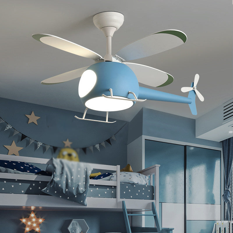 Metal Plane Ceiling Fan Light Kids Style LED Ceiling Lighting