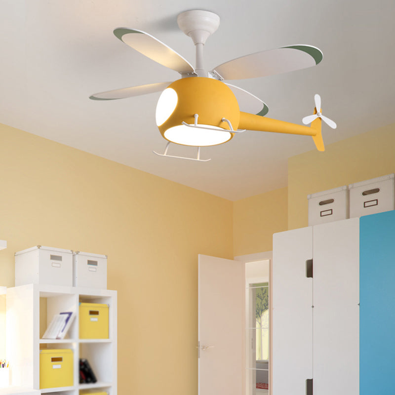 Metal Plane Ceiling Fan Light Kids Style LED Ceiling Lighting