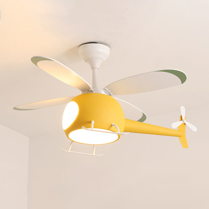 Metal Plane Ceiling Fan Light Kids Style LED Ceiling Lighting