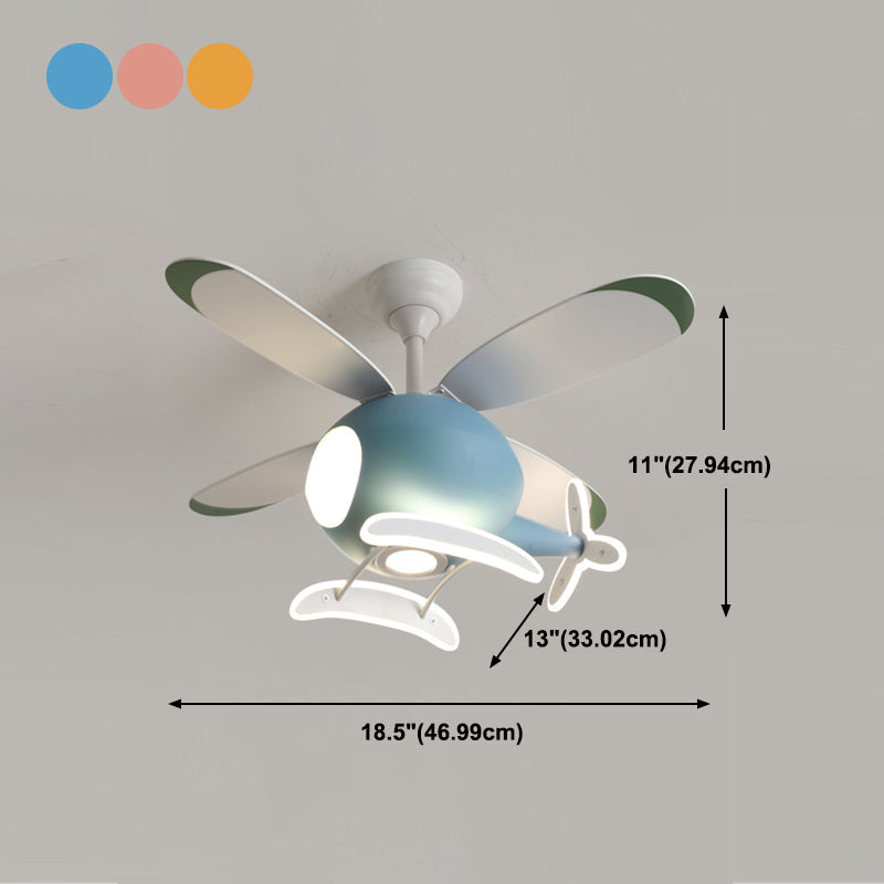 Metal Plane Ceiling Fan Light Kids Style LED Ceiling Lighting