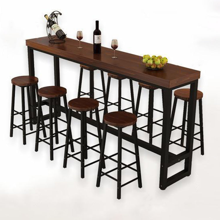 Pine Wood Bar Table Industrial Rectangle Bar Dining Table with Trestle Base