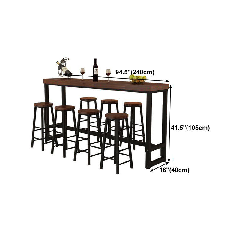 Pine Wood Bar Table Industrial Rectangle Bar Dining Table with Trestle Base