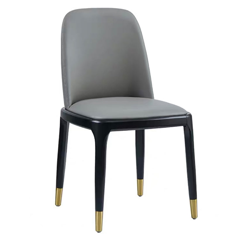 Glam Leather Solid Back Dining Side Chair Home Side Chair in Black