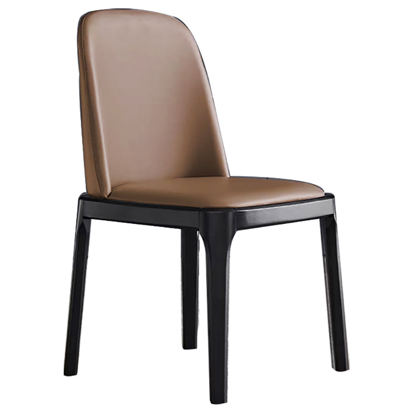 Glam Leather Solid Back Dining Side Chair Home Side Chair in Black