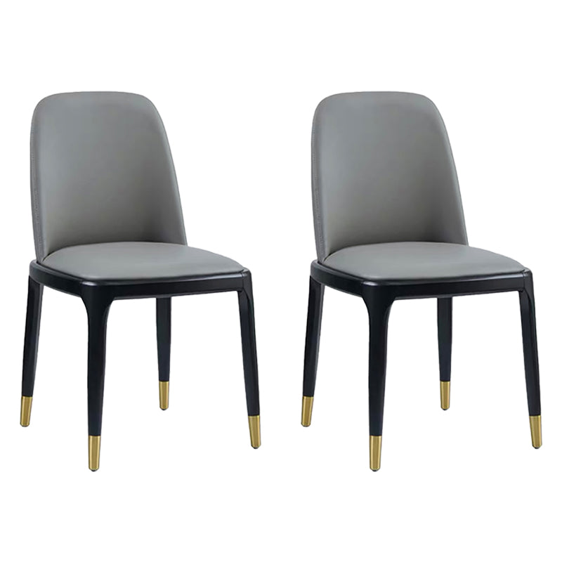 Glam Leather Solid Back Dining Side Chair Home Side Chair in Black