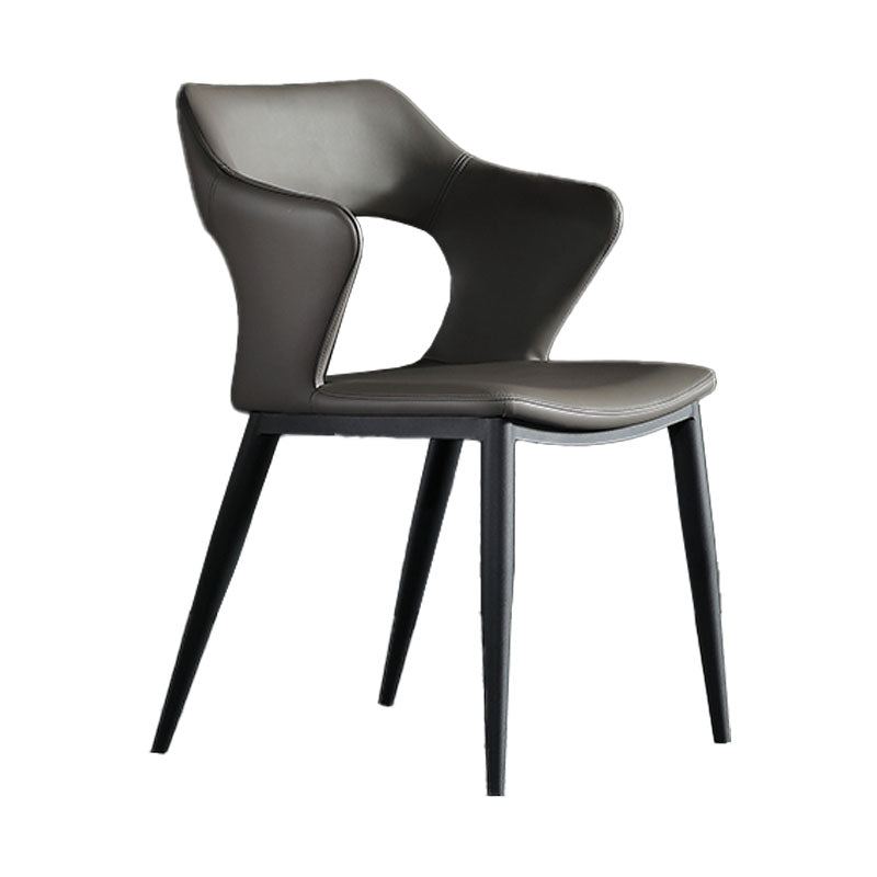 Modern Style Metal Arm Chair Open Back Dining Side Chair with Upholstered