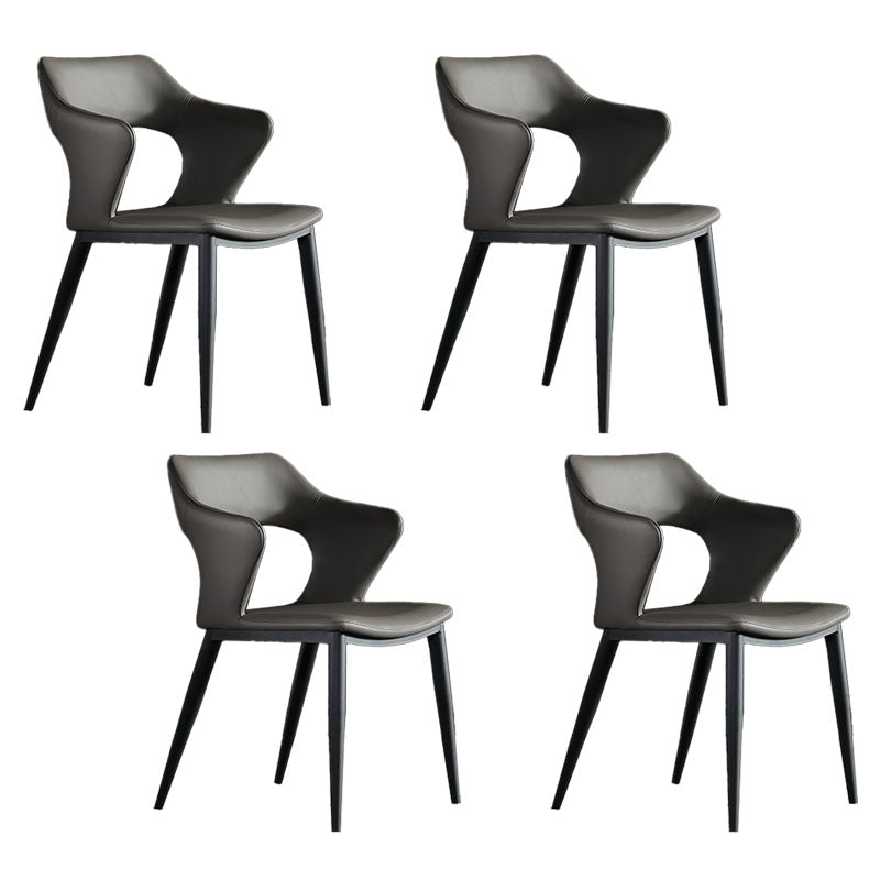 Modern Style Metal Arm Chair Open Back Dining Side Chair with Upholstered