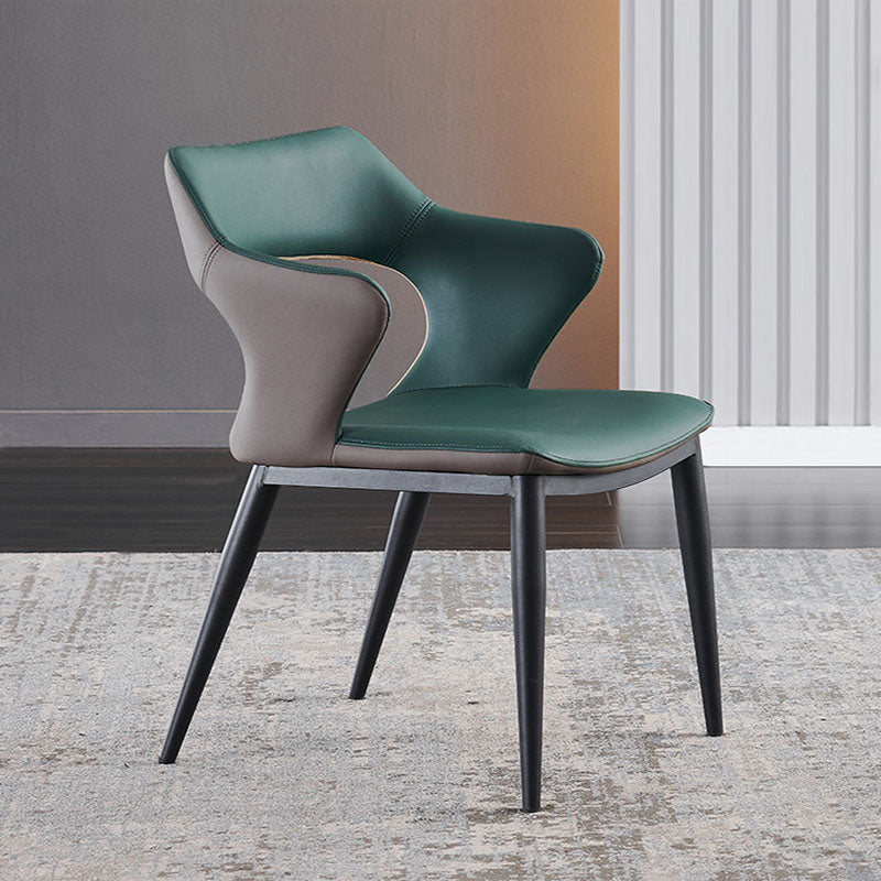 Modern Style Metal Arm Chair Open Back Dining Side Chair with Upholstered