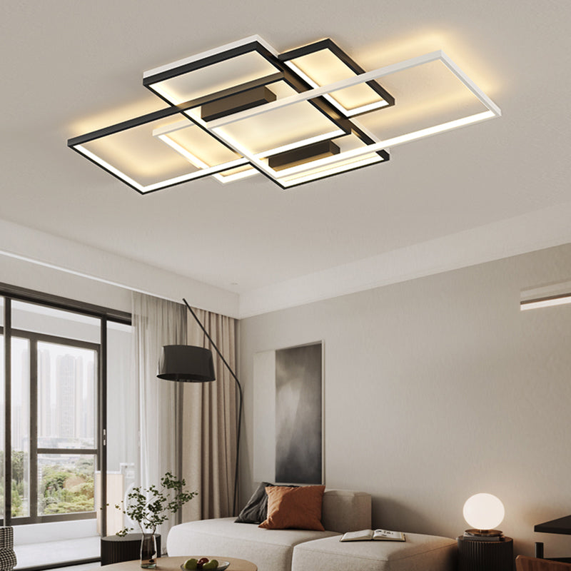 Modern Rectangle Flush Light Fixture Metal 5 Light Flush Mount Lamps in Black and White