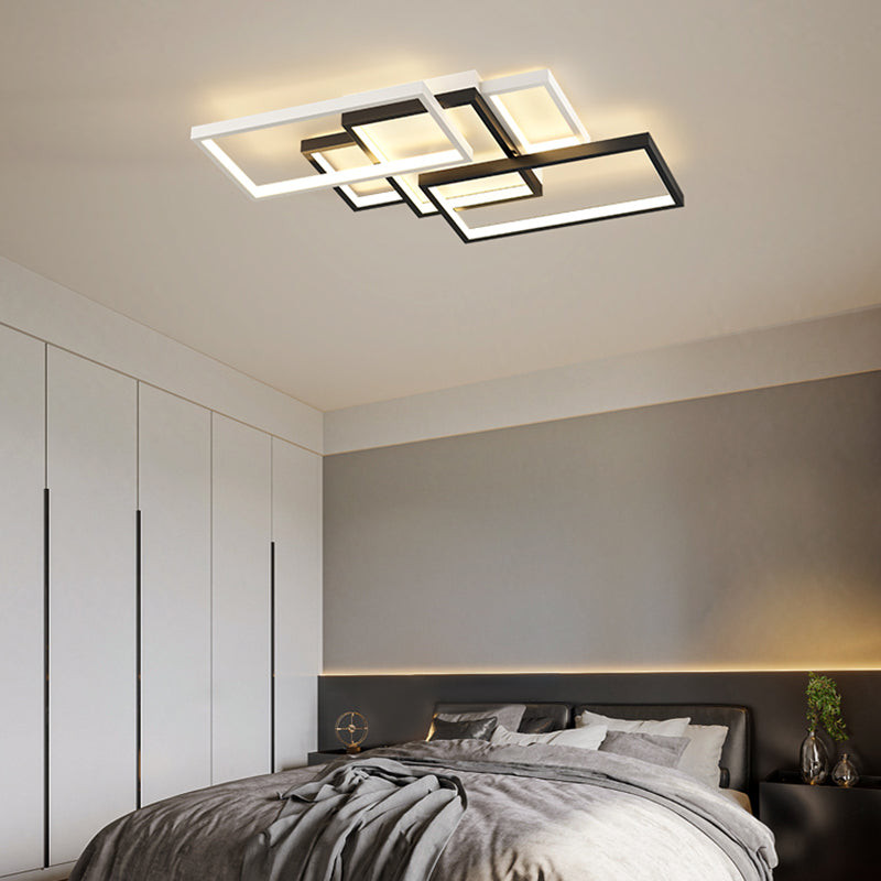 Modern Rectangle Flush Light Fixture Metal 5 Light Flush Mount Lamps in Black and White