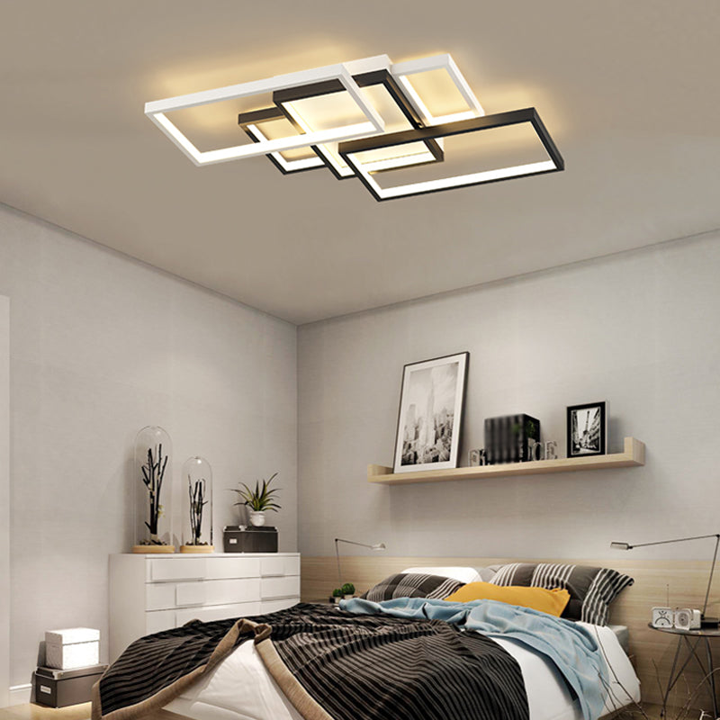 Modern Rectangle Flush Light Fixture Metal 5 Light Flush Mount Lamps in Black and White