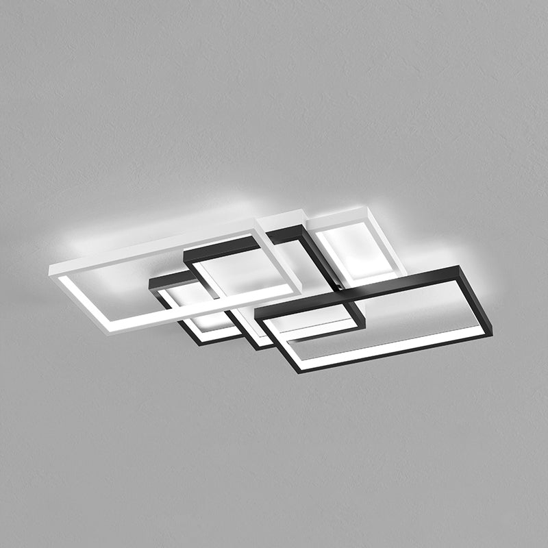 Modern Rectangle Flush Light Fixture Metal 5 Light Flush Mount Lamps in Black and White