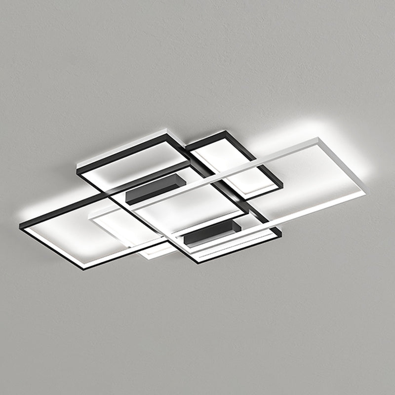 Modern Rectangle Flush Light Fixture Metal 5 Light Flush Mount Lamps in Black and White