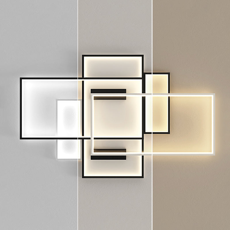 Modern Rectangle Flush Light Fixture Metal 5 Light Flush Mount Lamps in Black and White