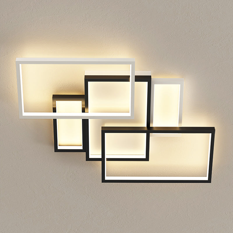 Modern Rectangle Flush Light Fixture Metal 5 Light Flush Mount Lamps in Black and White