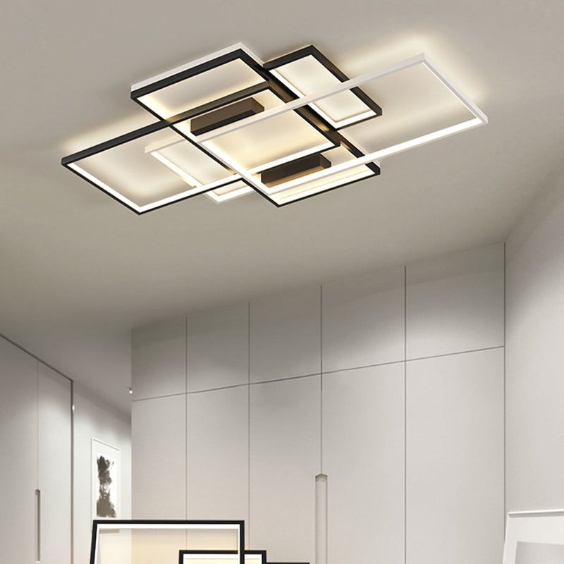 Modern Rectangle Flush Light Fixture Metal 5 Light Flush Mount Lamps in Black and White