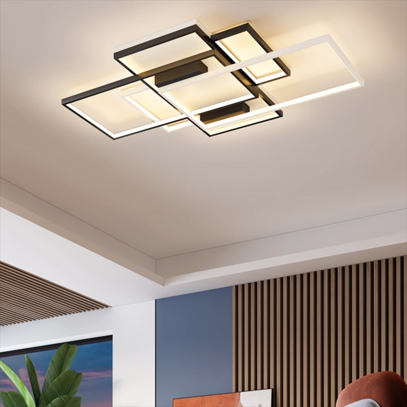 Modern Rectangle Flush Light Fixture Metal 5 Light Flush Mount Lamps in Black and White