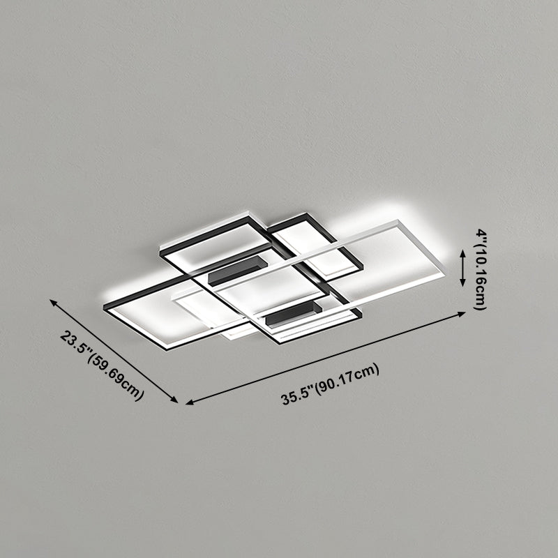 Modern Rectangle Flush Light Fixture Metal 5 Light Flush Mount Lamps in Black and White