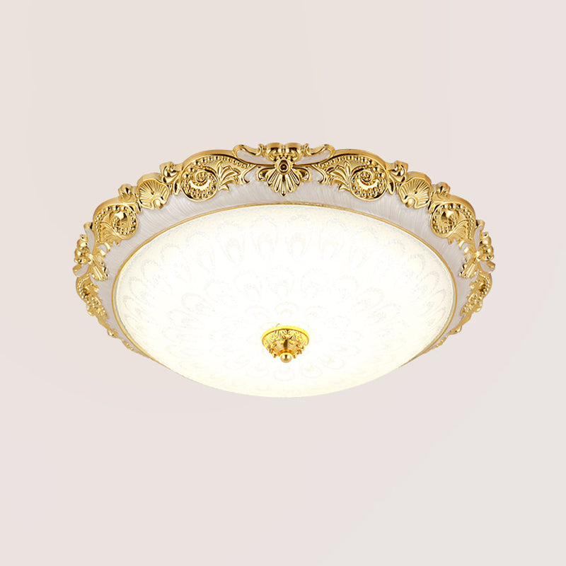 1-Light Bedroom Flush Ceiling Light Traditional Dome Flush Mount Lamp with Glass Shade