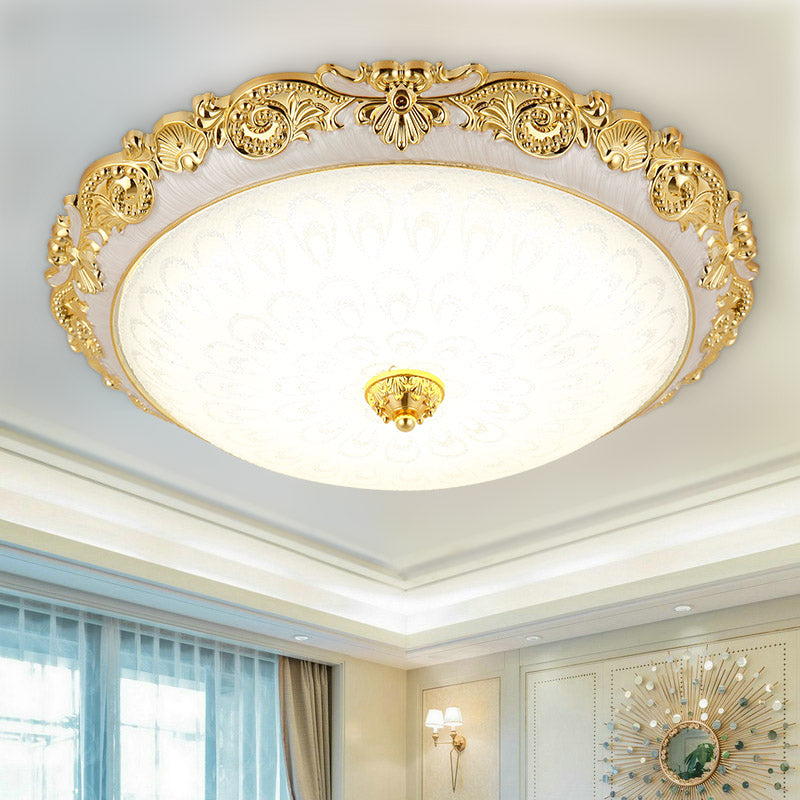 1-Light Bedroom Flush Ceiling Light Traditional Dome Flush Mount Lamp with Glass Shade