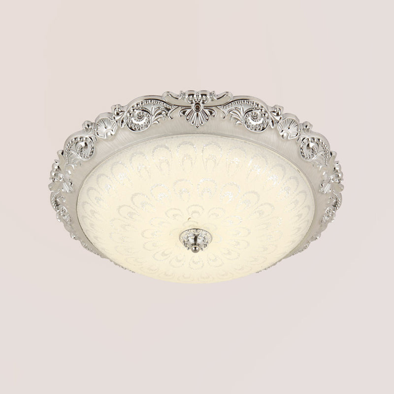 1-Light Bedroom Flush Ceiling Light Traditional Dome Flush Mount Lamp with Glass Shade