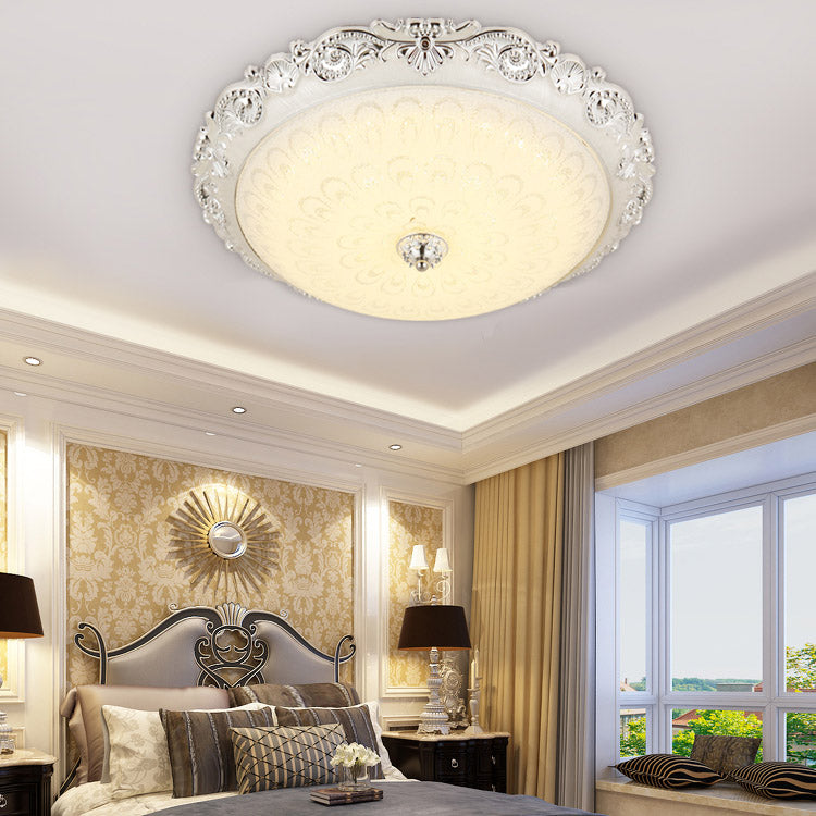 1-Light Bedroom Flush Ceiling Light Traditional Dome Flush Mount Lamp with Glass Shade