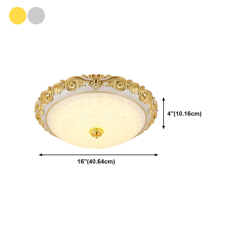 Lámpara de techo de al ras del dormitorio de 1 luces Lámpara de montaje de cúpula tradicional con sombra de vidrio