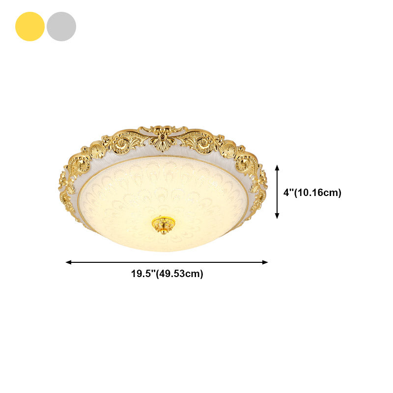 Lámpara de techo de al ras del dormitorio de 1 luces Lámpara de montaje de cúpula tradicional con sombra de vidrio