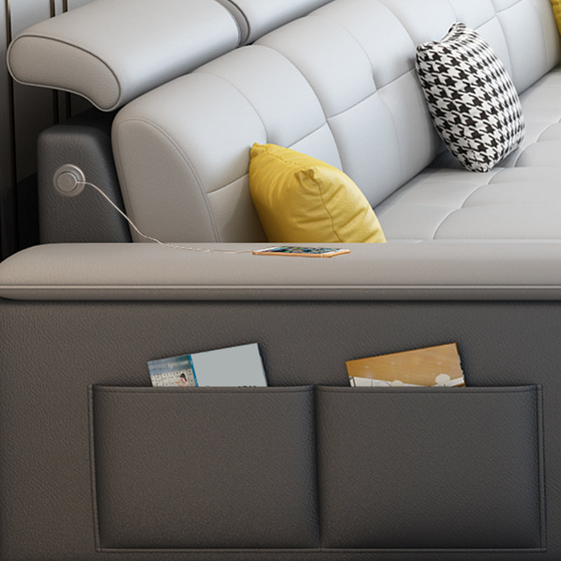 Sezioni finte in pelle/lino contemporanea con un divano da 70 "con chaise e archiviazione reversibili